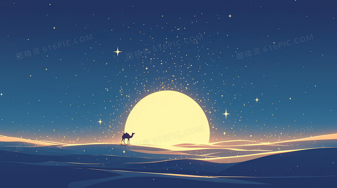 沙漠骆驼星空背景图