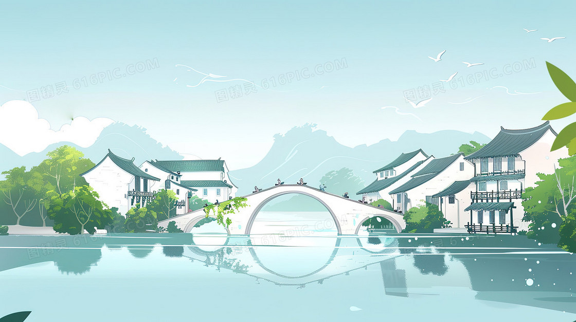 江南水乡小桥背景