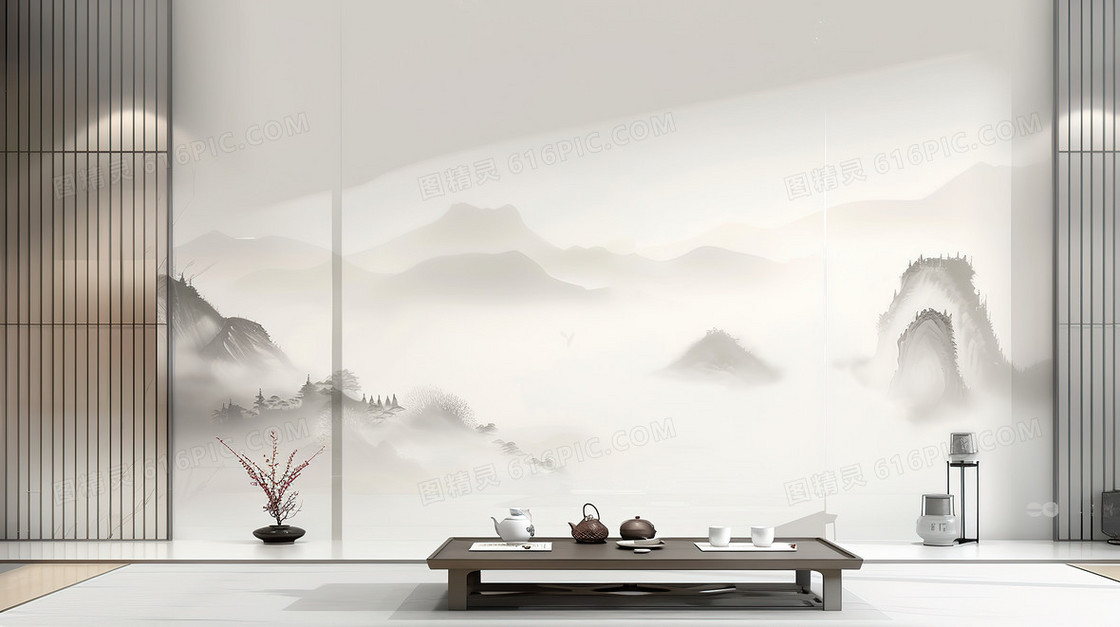 现代中式茶几背景