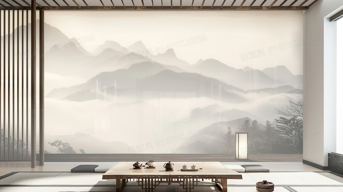 现代中式茶几背景