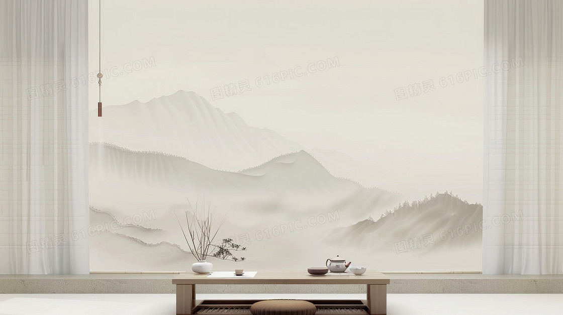 现代中式茶几背景