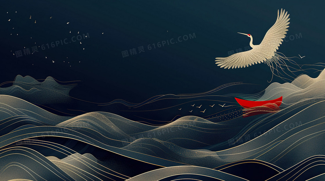 新中式仙鹤鎏金中国风简约背景