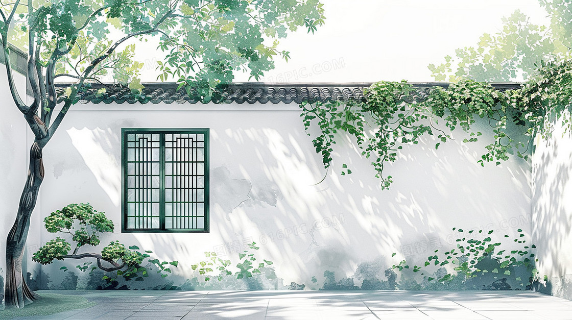 春天中国风古镇建筑背景