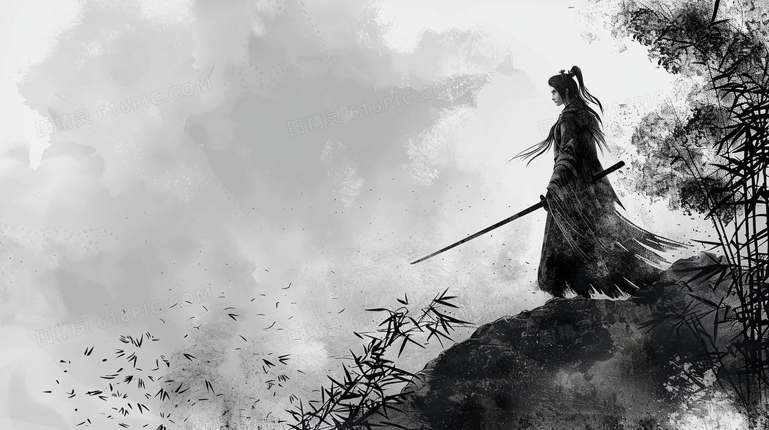 水墨山水中国风武侠人物背景