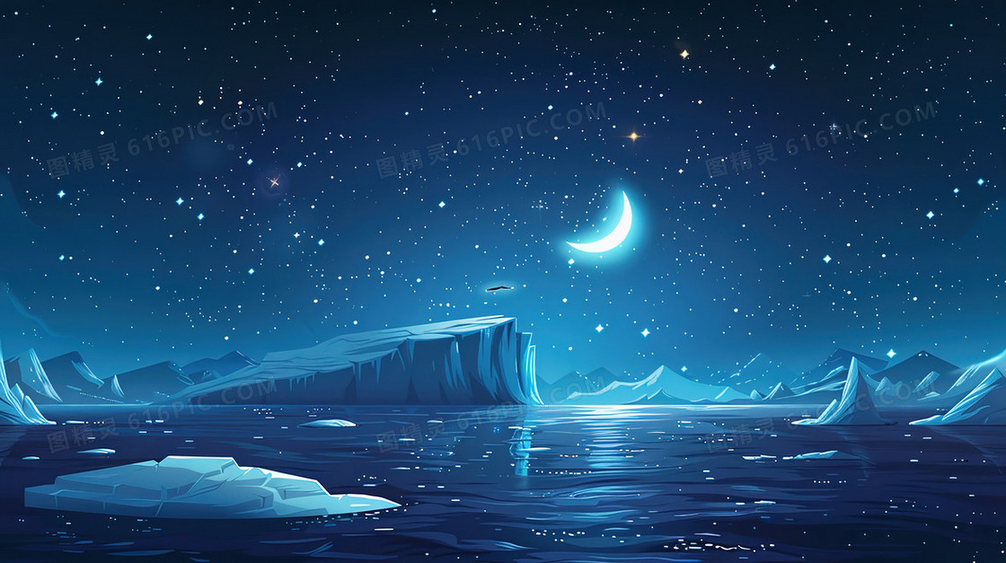 插画风格夜景月亮背景