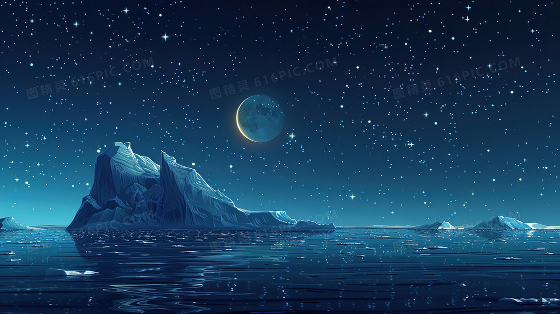 插画风格夜景月亮背景