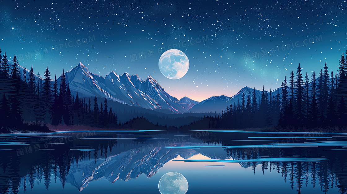 插画风格雪上夜景背景