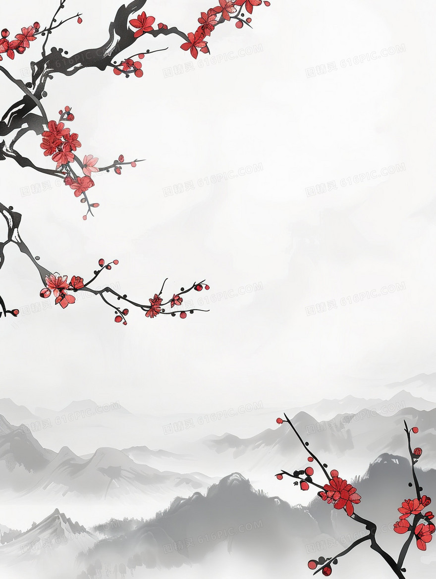 国风水墨梅花背景