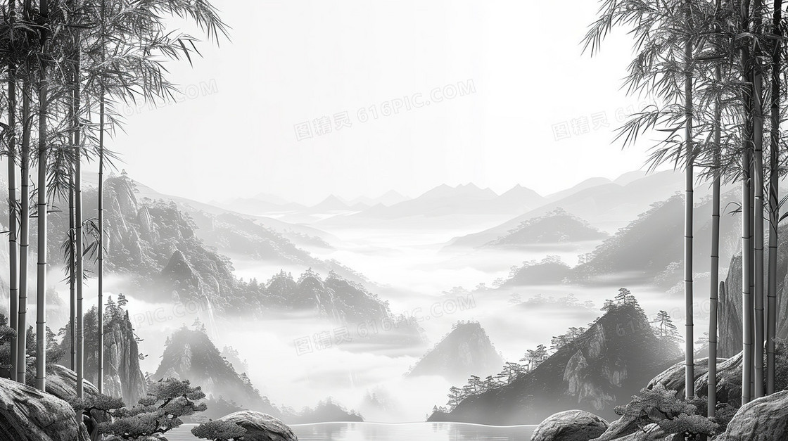 国风水墨竹子背景