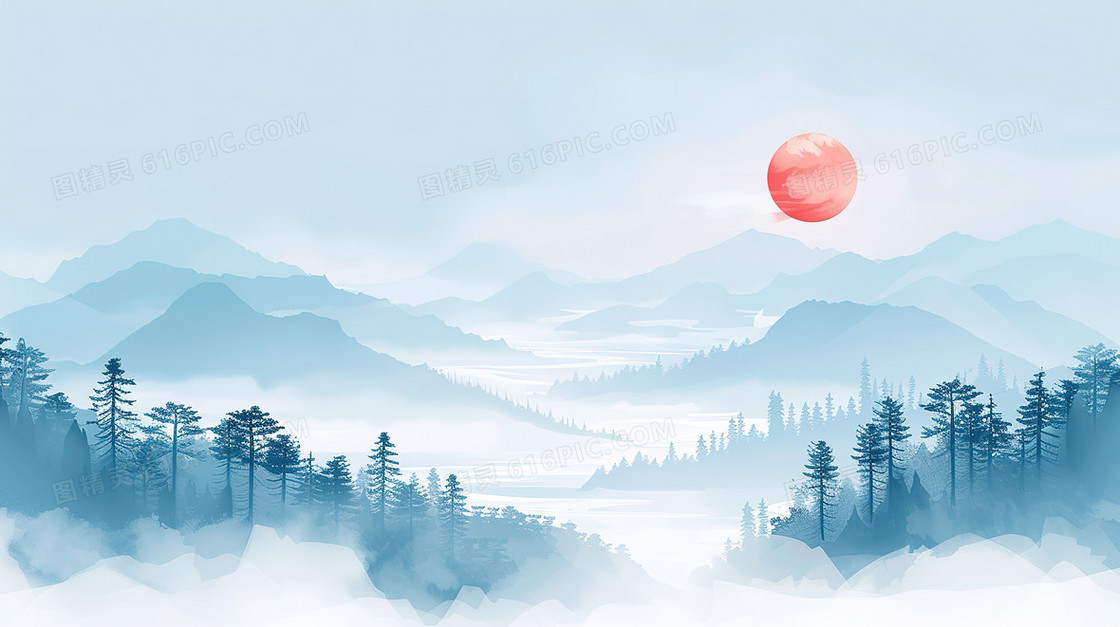 中国迎客松水墨背景