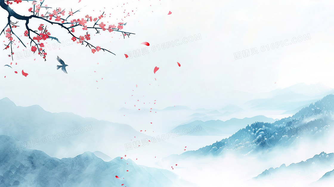 国风水墨梅花背景
