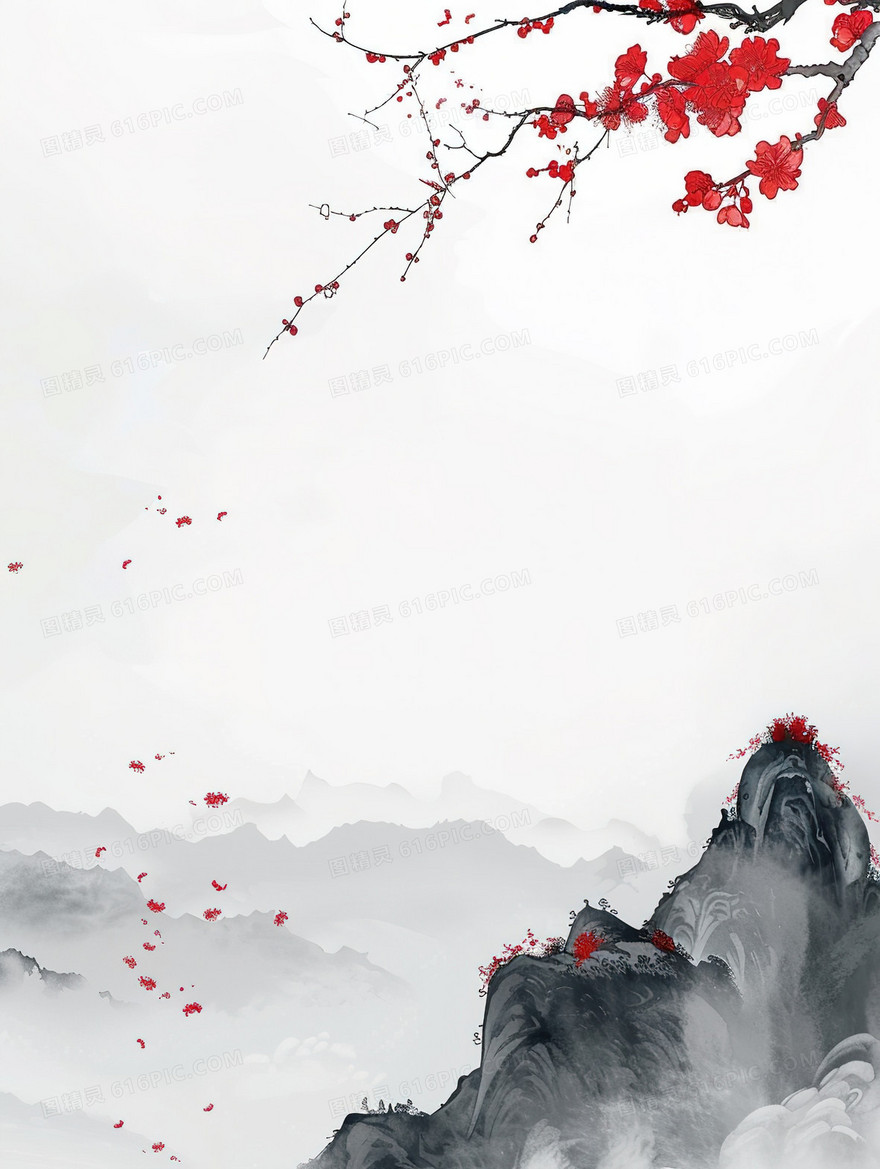 国风水墨梅花背景