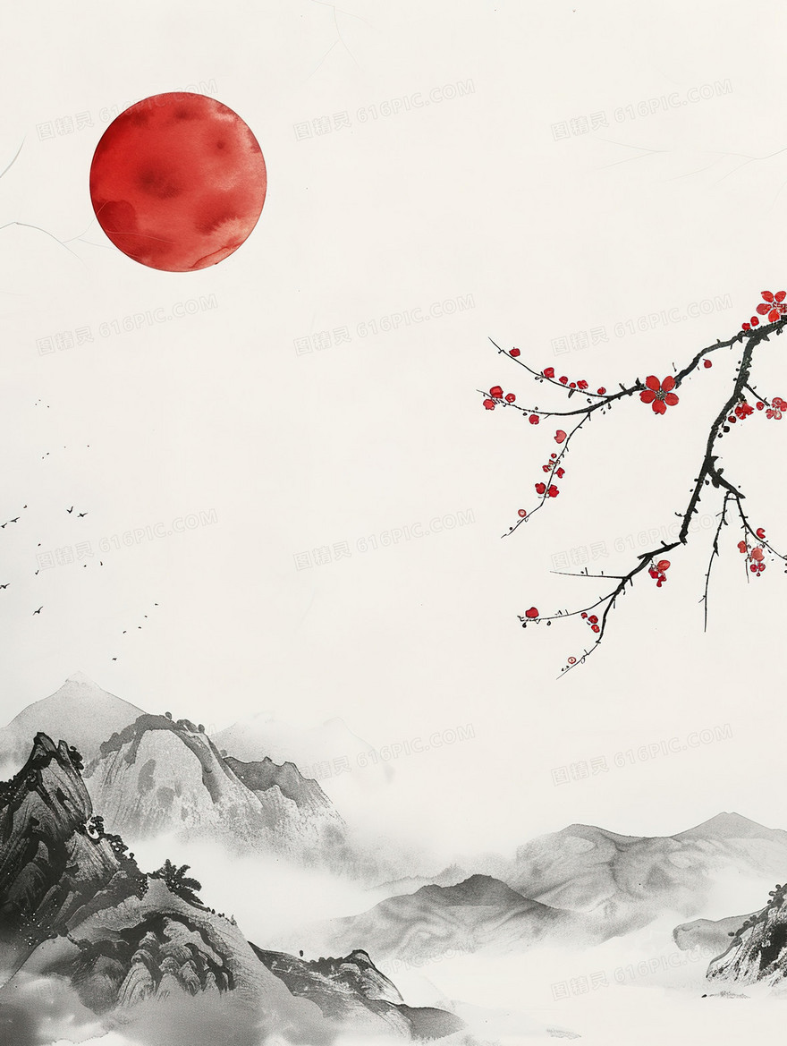 国风水墨梅花背景