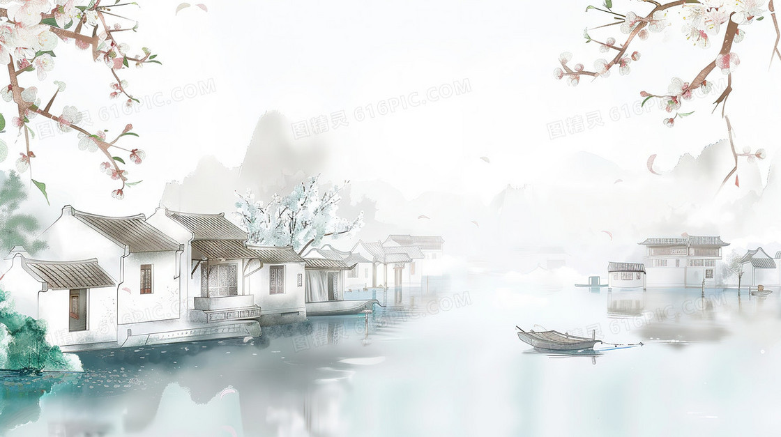 国风水墨村落背景