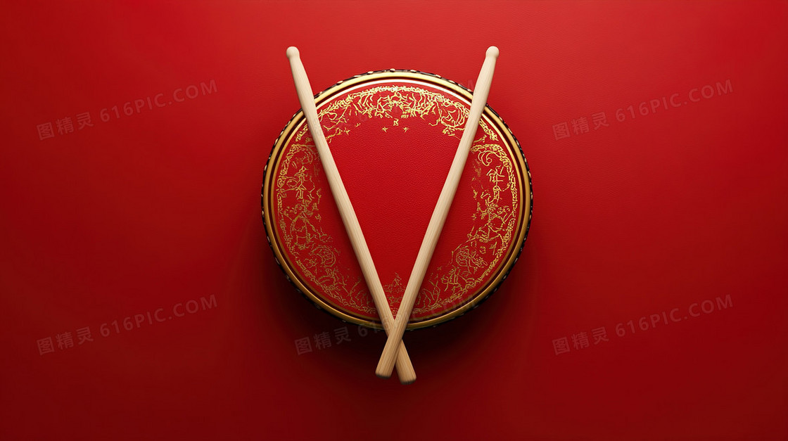 中国红高端色调鼓与鼓槌
