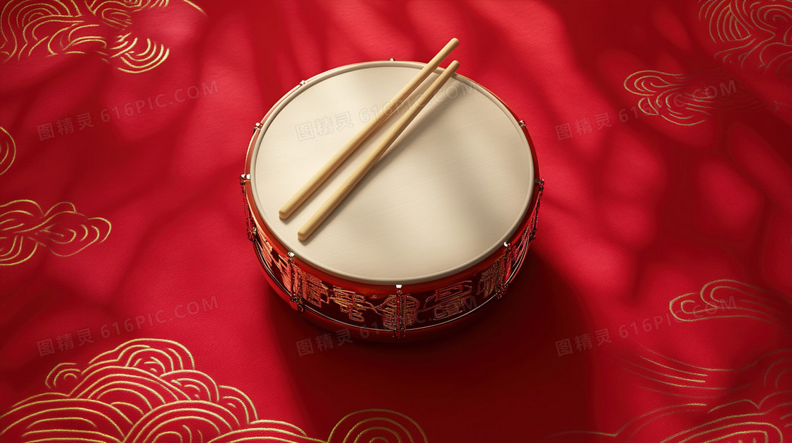 中国红高端色调鼓与鼓槌