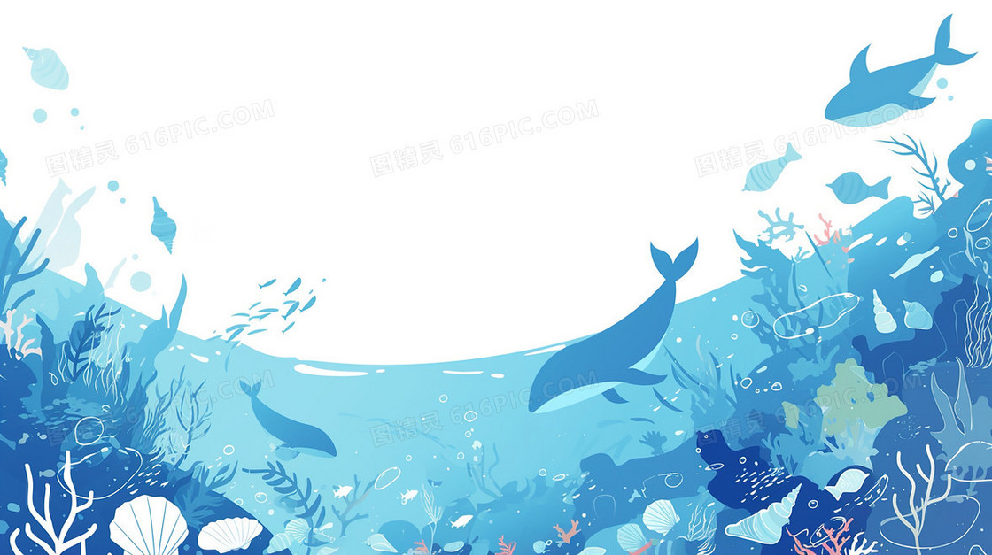 蓝色海洋生物边框背景