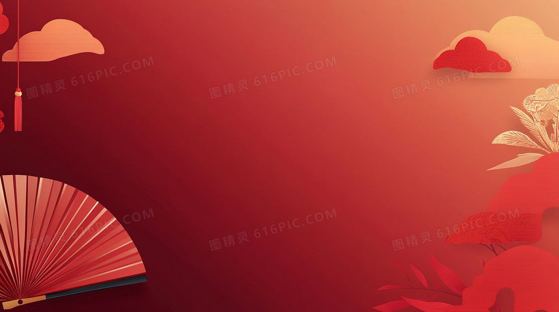 中国红创意折扇背景