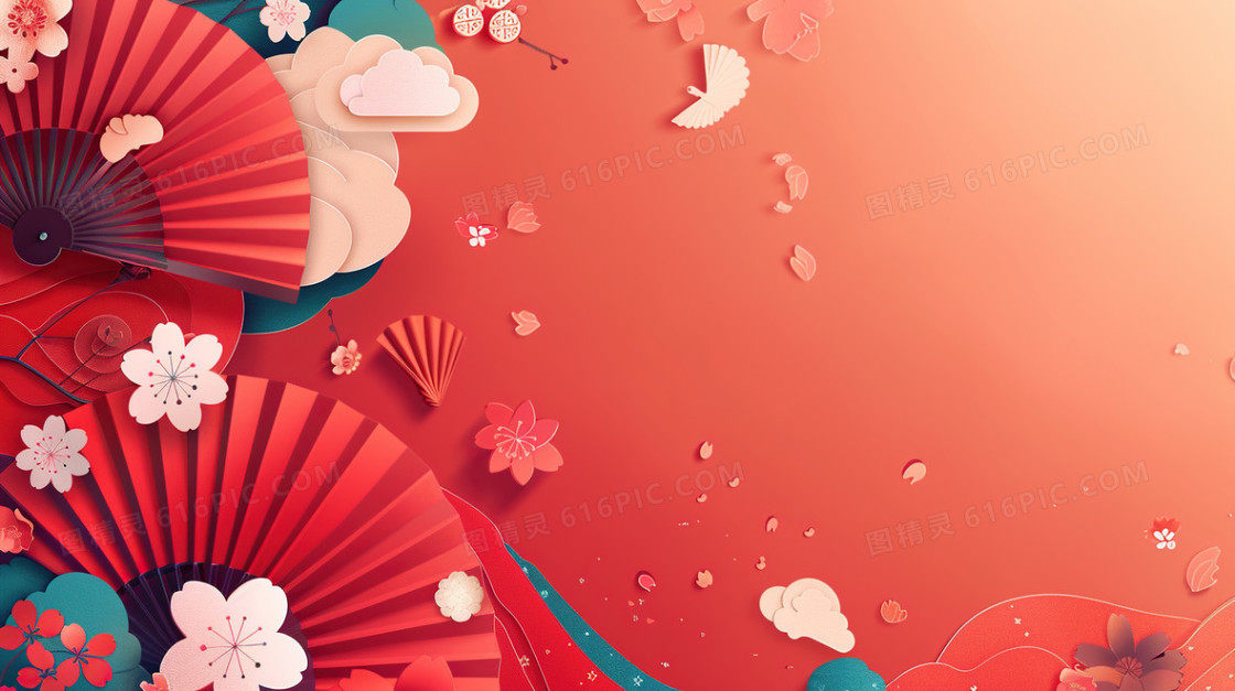 红色喜庆2025新年扇子简约背景
