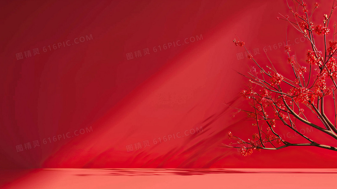 红色喜庆2025新年梅花边框背景