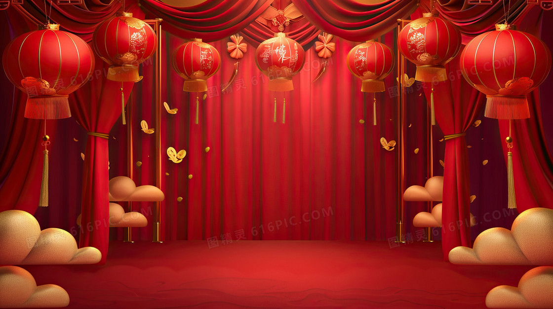 红色喜庆新年灯笼边框背景