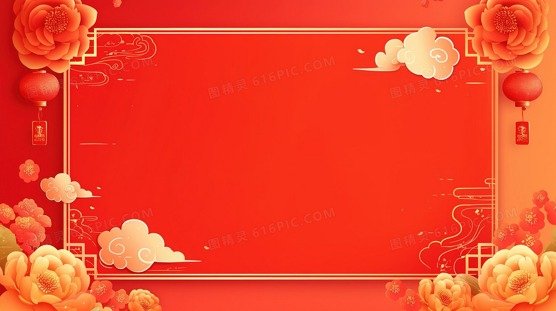 红色喜庆中国风古典边框背景