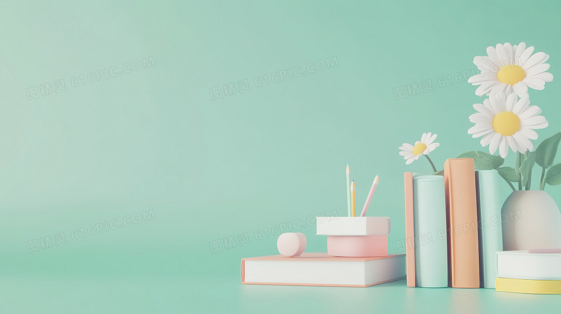 清新文具花朵背景