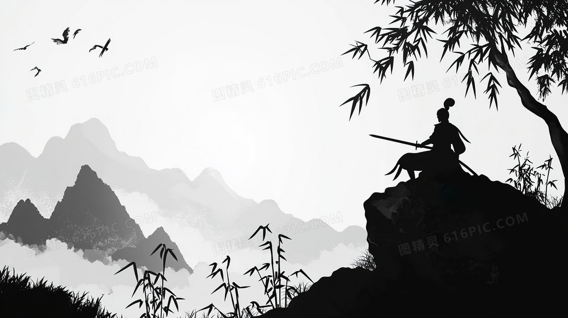 中国风水墨武侠背景