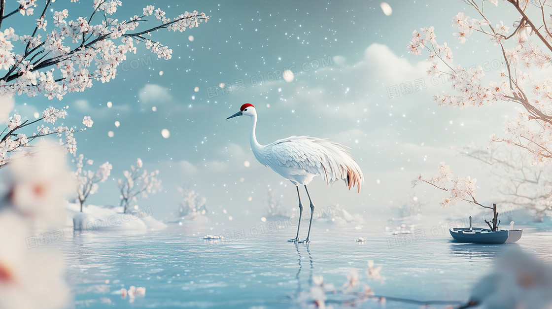 冬季仙鹤下雪背景