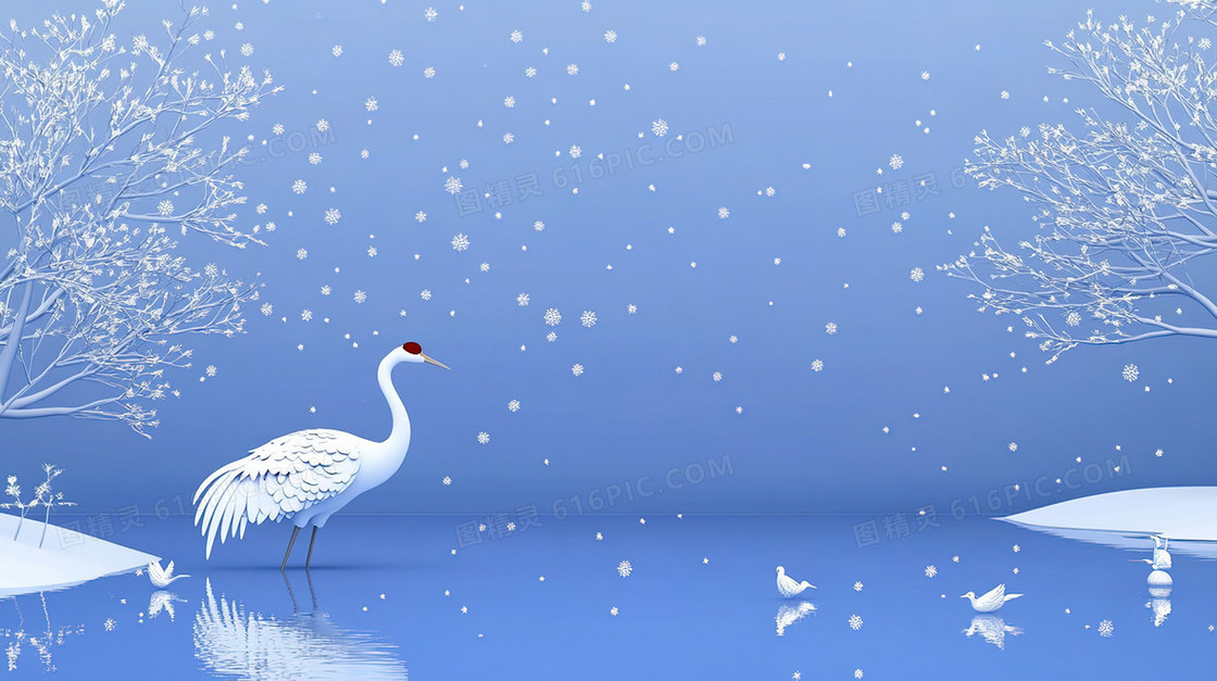 冬季仙鹤下雪背景