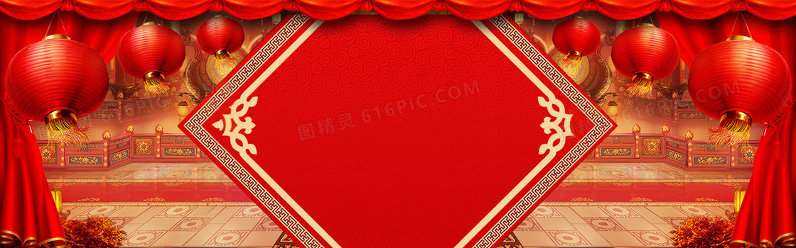 新年扁平红色海报banner背景