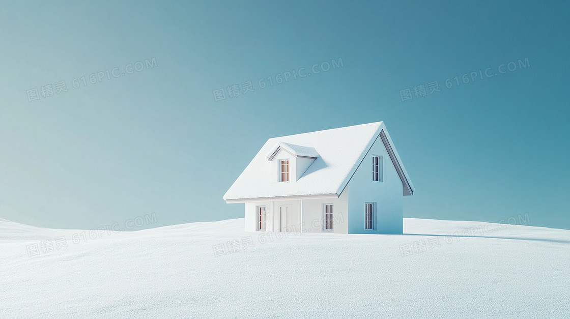 房子冬天雪景简约背景