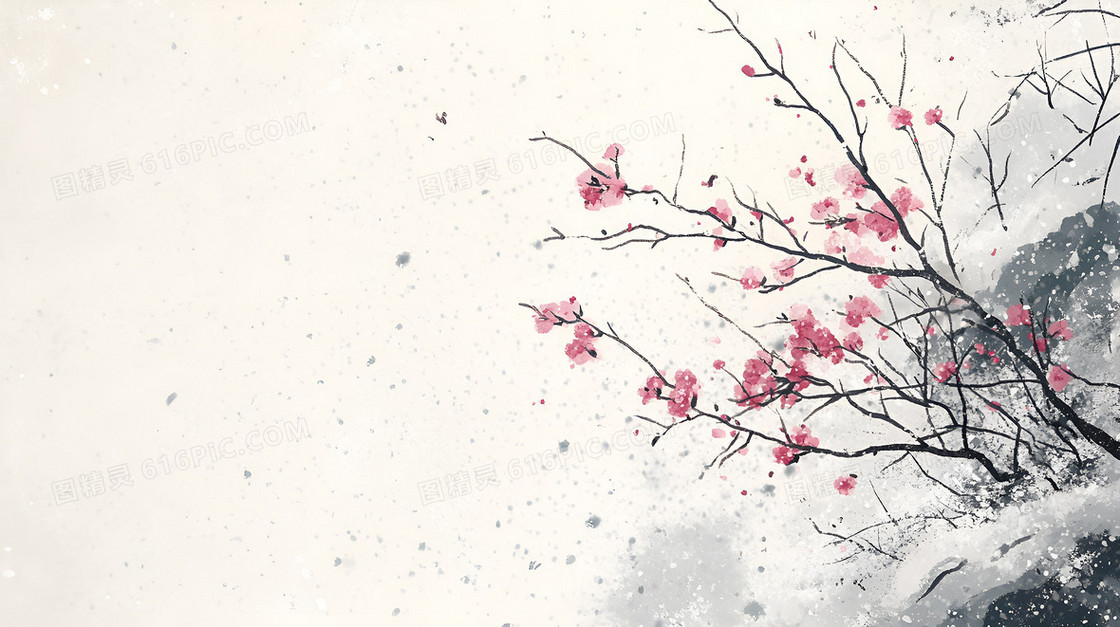 彩色中国风冬季花枝背景