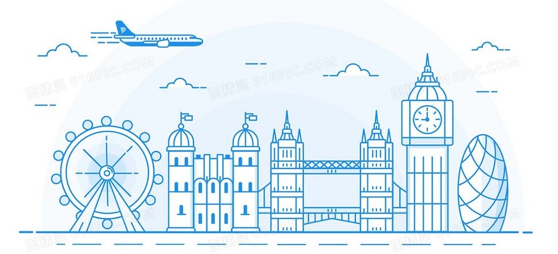 手绘城市建筑背景装饰
