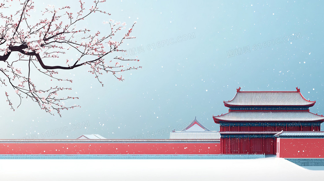 冬季古建筑简洁背景