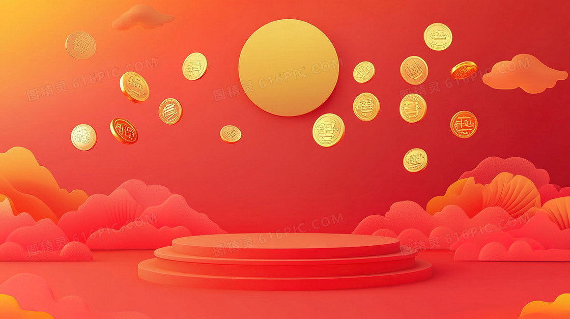 创意金币展台背景