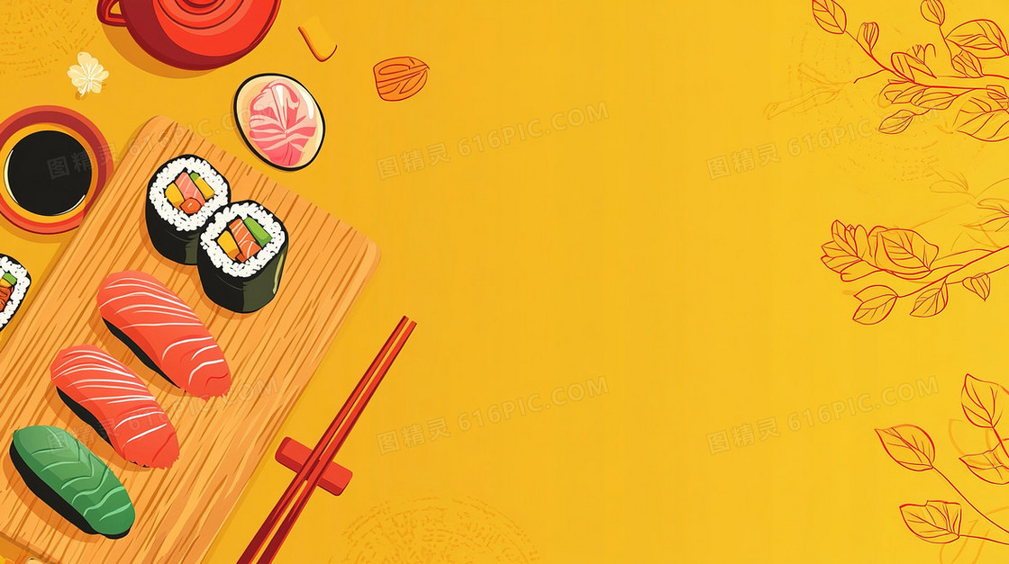 插画风寿司食物背景