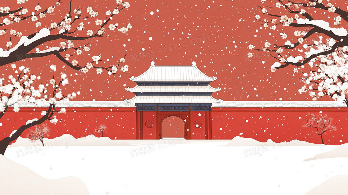 冬季古建筑简洁背景