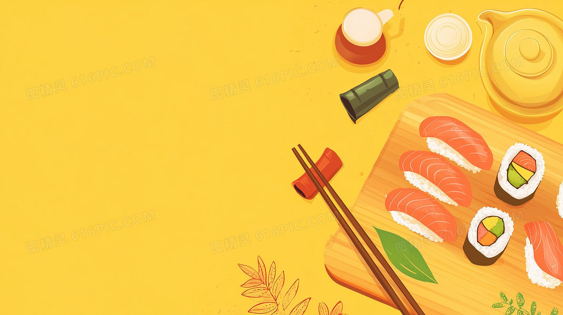 插画风寿司食物背景