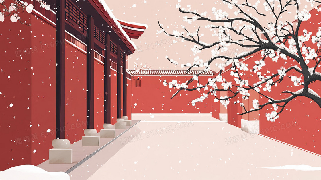 冬季古建筑简洁背景