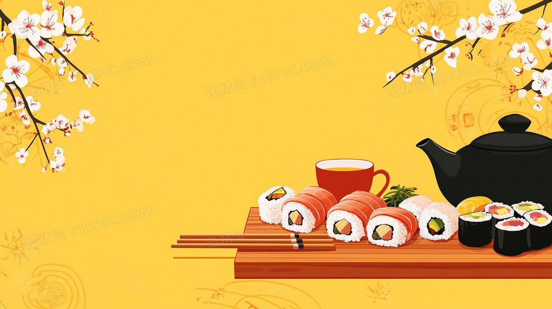 插画风寿司食物背景
