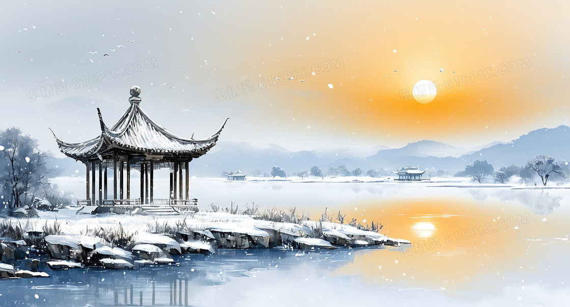 中国风冬季雪景背景