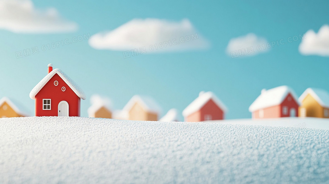 卡通雪地彩色房屋简约背景