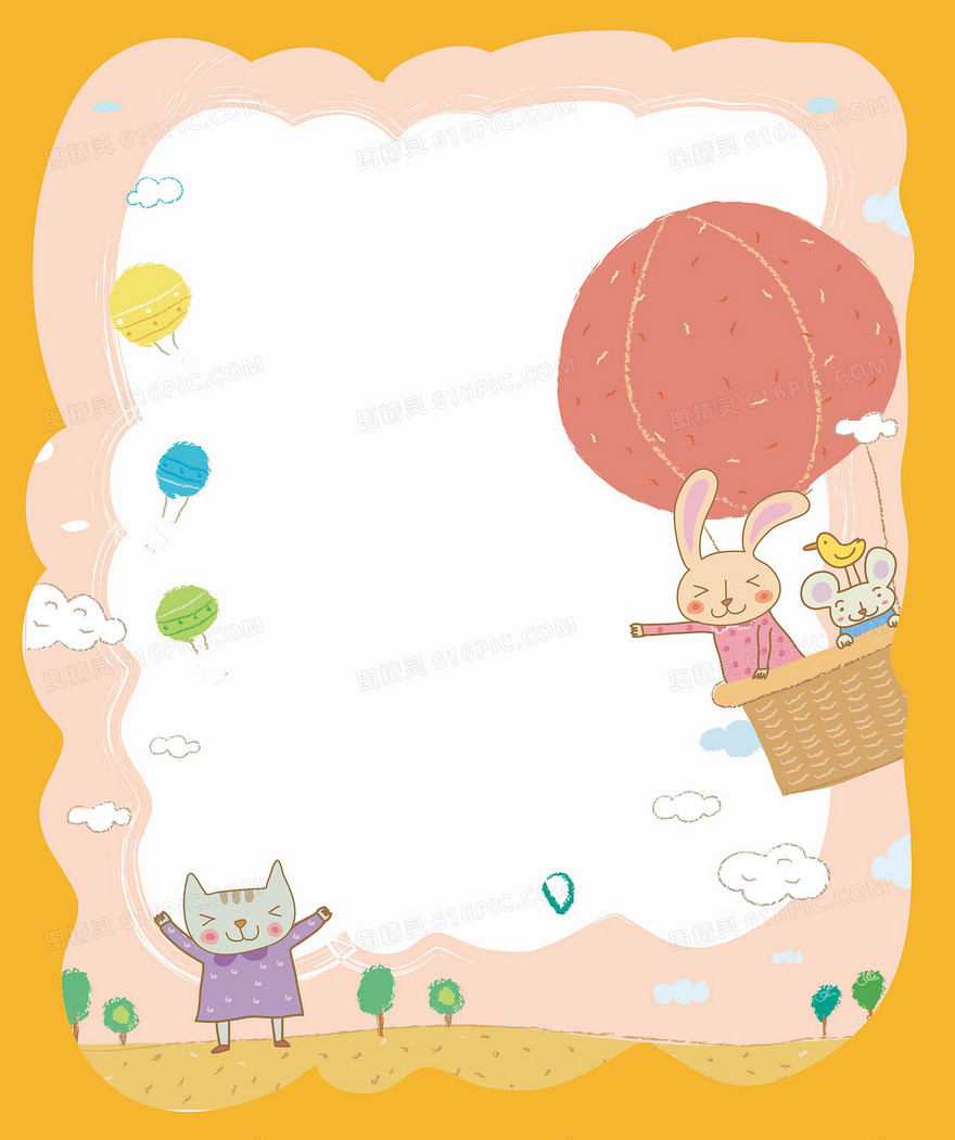 矢量卡通儿童兔子热气球背景