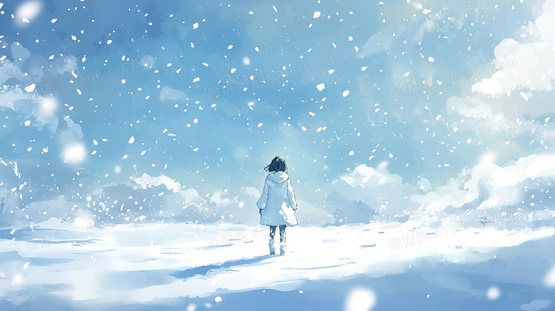 下雪冬季雪地女孩背景