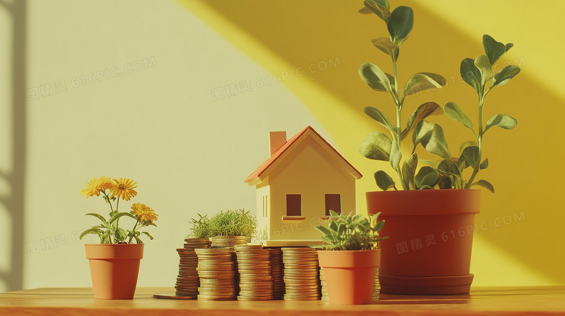 创意微缩金融小屋背景