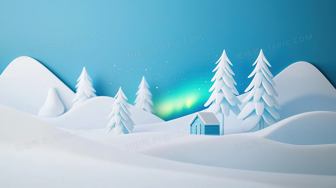 冬季乡村房屋雪地积雪树木背景