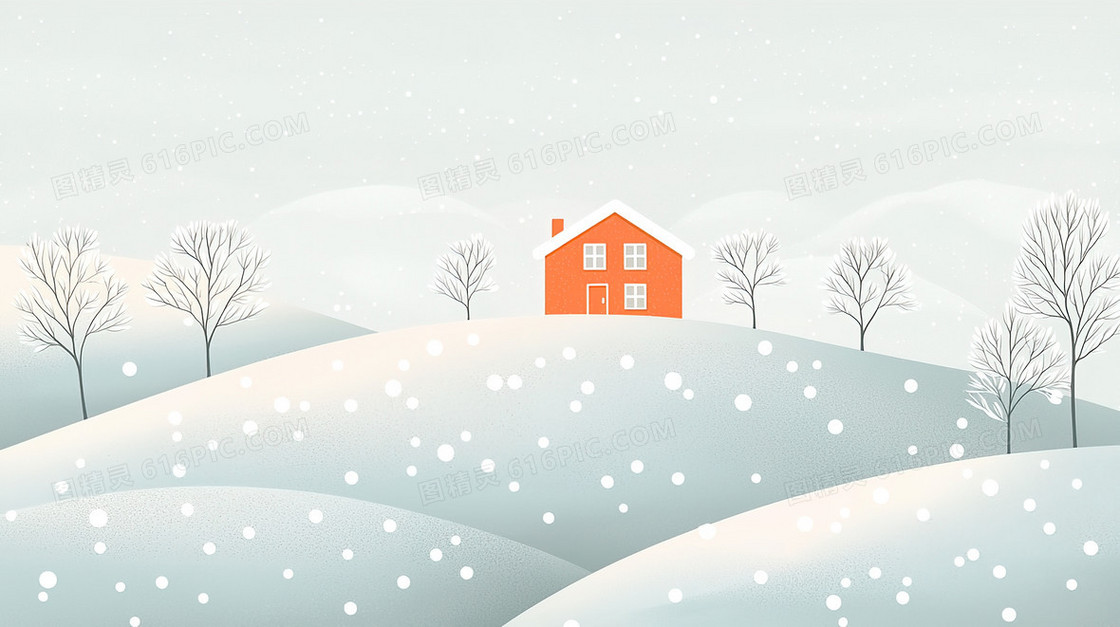 下雪的乡村房屋树木雪地背景