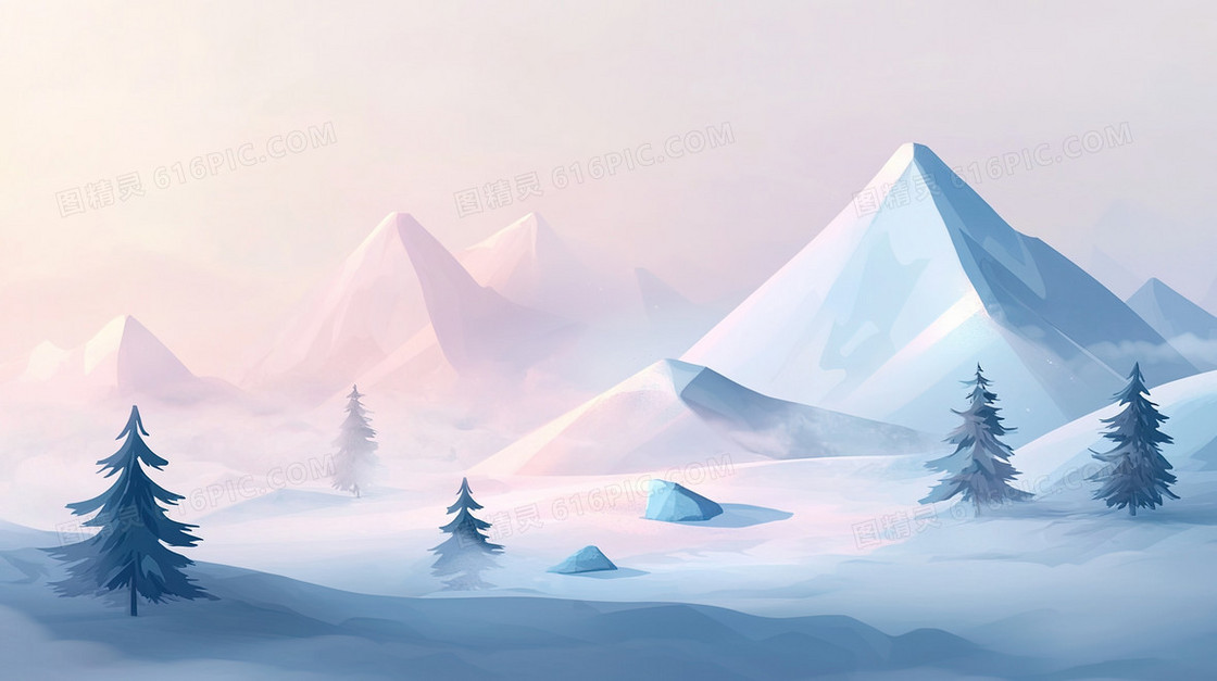 唯美冬季大自然树木雪山背景