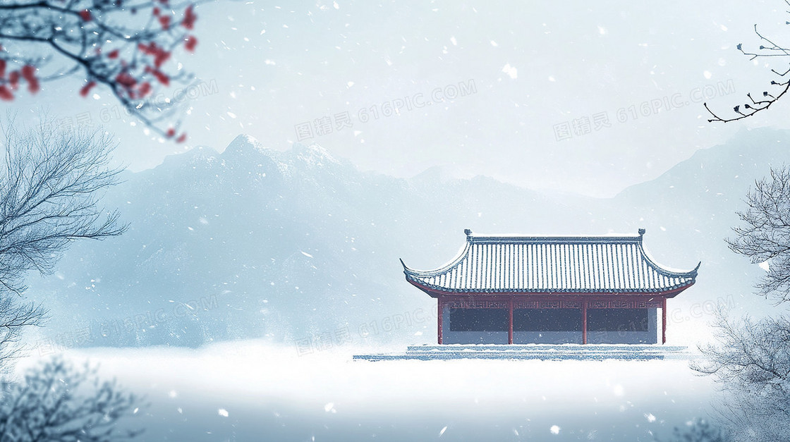 冬天中国风雪地景色唯美背景